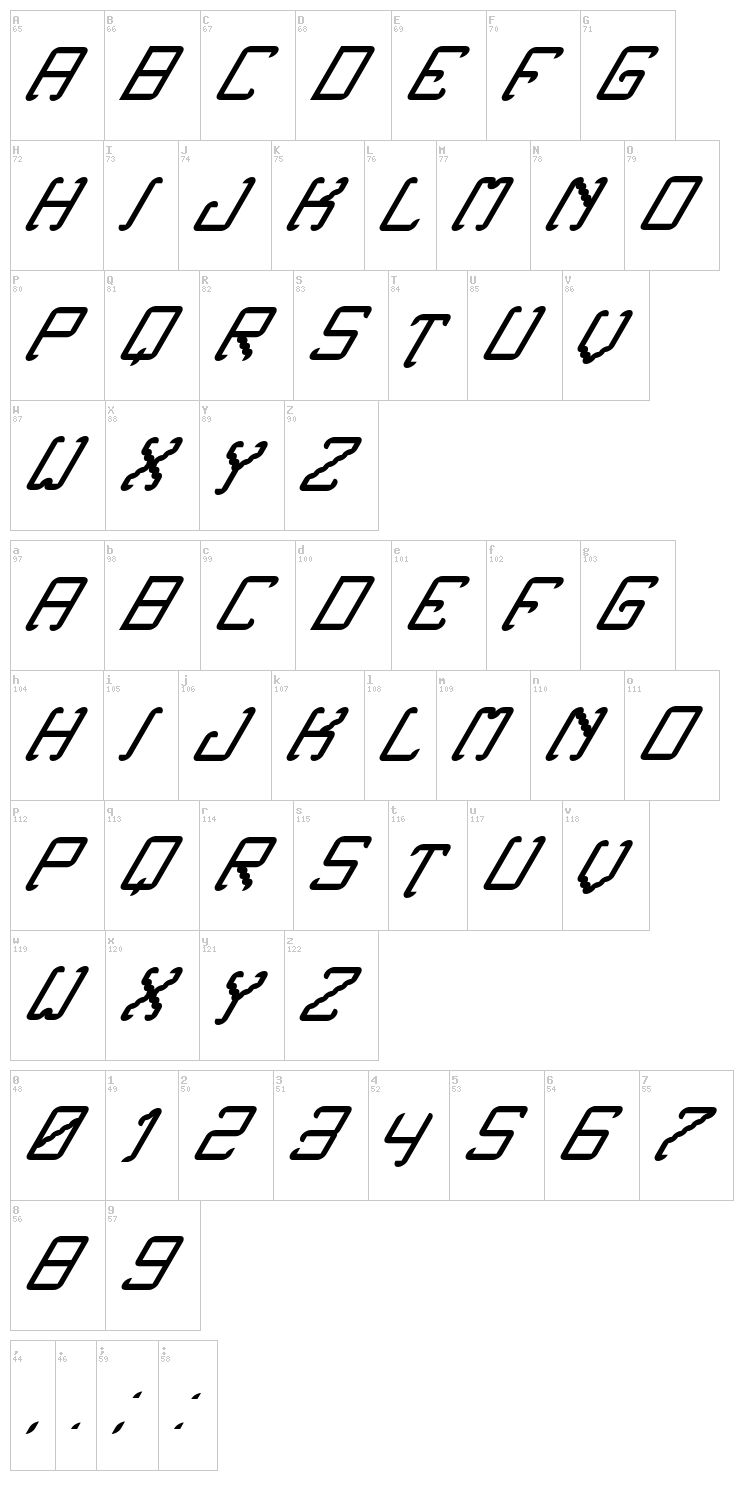 Noxtrey Auf TFB font map